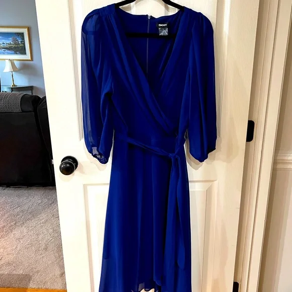 dkny royal blue dress NEW DKNY Royal Blue Dress with Tie Waist. Size 4. (o1)